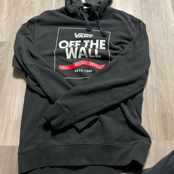 Vans Off The Wall string hoodie, black, red, and white. Unisex Small. - Picture 1 of 1